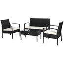 Set Salotto da Giardino in Rattan Sintetico Tavolino 2 Poltrone e Divano con Cuscini Nero 