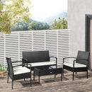 Set Salotto da Giardino in Rattan Sintetico Tavolino 2 Poltrone e Divano con Cuscini Nero 