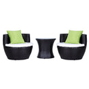 Set Salotto da Giardino in Rattan Sintetico 2 Poltroncine Tonde con Tavolino e Cuscini Marrone 