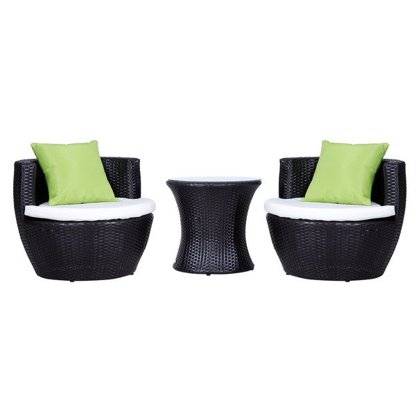 Set Salotto da Giardino in Rattan Sintetico 2 Poltroncine Tonde con Tavolino e Cuscini Marrone online