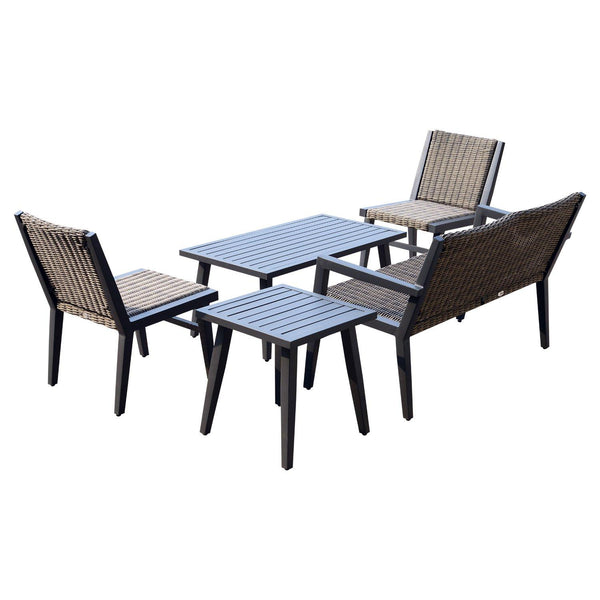 Set Salotto da Giardino in Rattan Sintetico Panca Poltroncine e Tavolo Marrone e Beige acquista