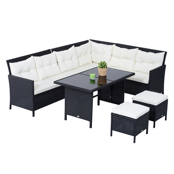 Set Salotto da Giardino in Rattan Sintetico 6 pezzi DIvano con Cuscini e Tavolino Nero acquista