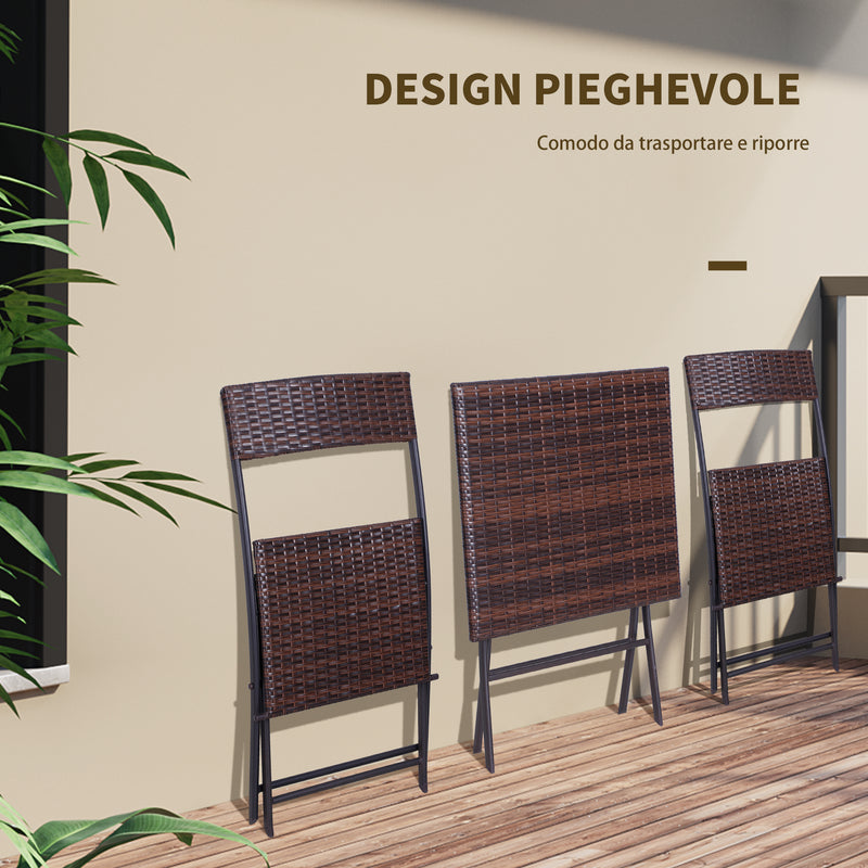 Set Tavolino e 2 Sedie Pieghevoli da Giardino in Rattan Sintetico Marrone 