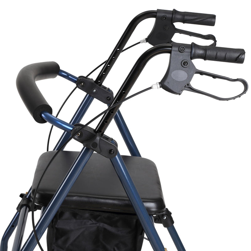 Deambulatore 4 Ruote Pieghevole con Sedile e Cestino Portaoggetti in Tela 