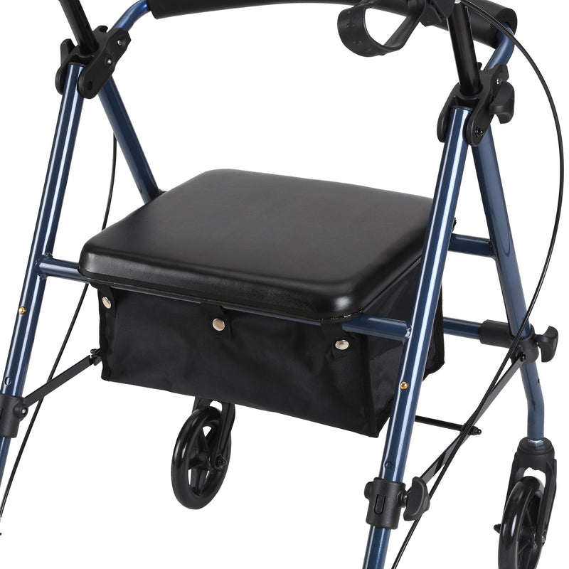 Deambulatore 4 Ruote Pieghevole con Sedile e Cestino Portaoggetti in Tela 