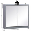 Specchio Armadietto da Bagno Pensile Doppia Porta con Ripiano Regolabile Grigio 48x14.5x45 cm 