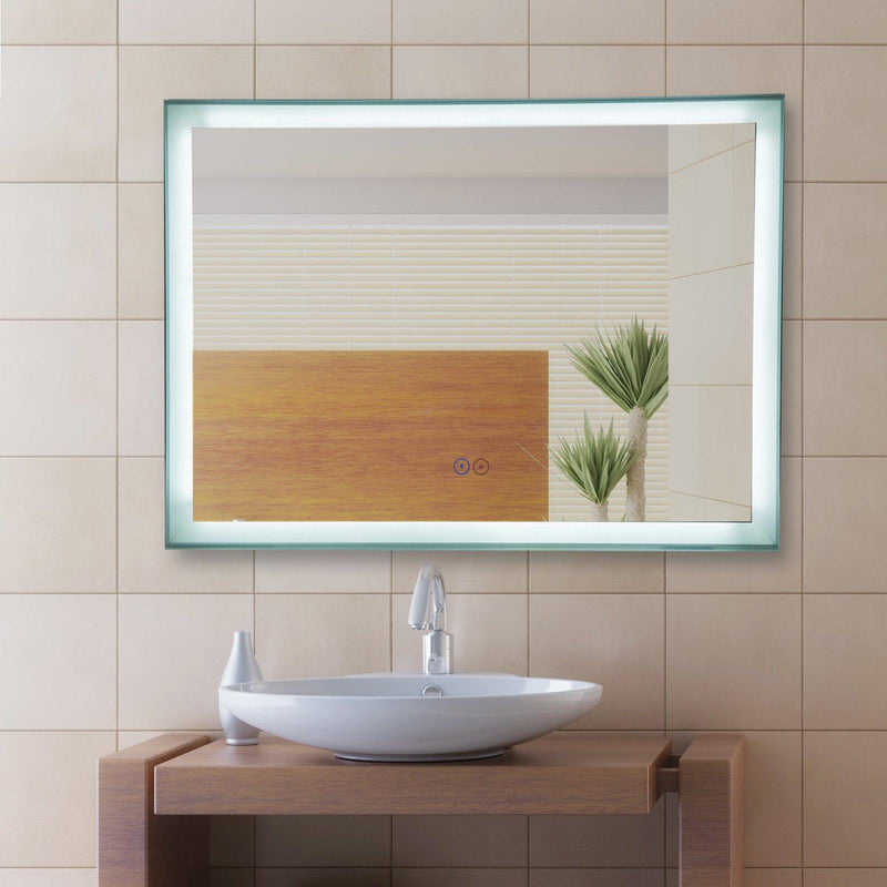 Specchio con Lampada Led e Antiappannamento in Alluminio Cromato Argento 80x60 cm 