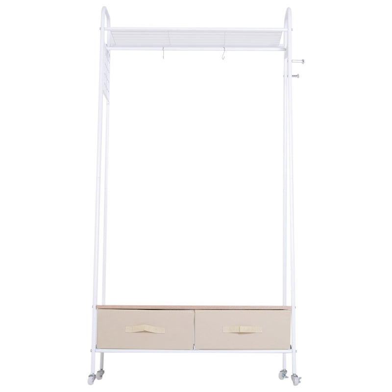 Stender Appendiabiti con 2 Cassetti in Metallo Bianco e Beige 99x47x185 cm 