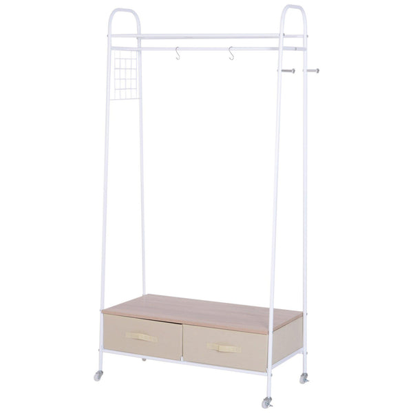 online Stender Appendiabiti con 2 Cassetti in Metallo Bianco e Beige 99x47x185 cm