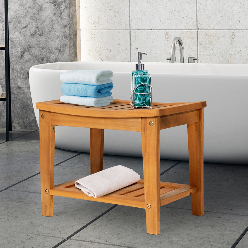 Sgabello Panchina da Bagno e Doccia in Legno di Acacia 53x35x43 cm 