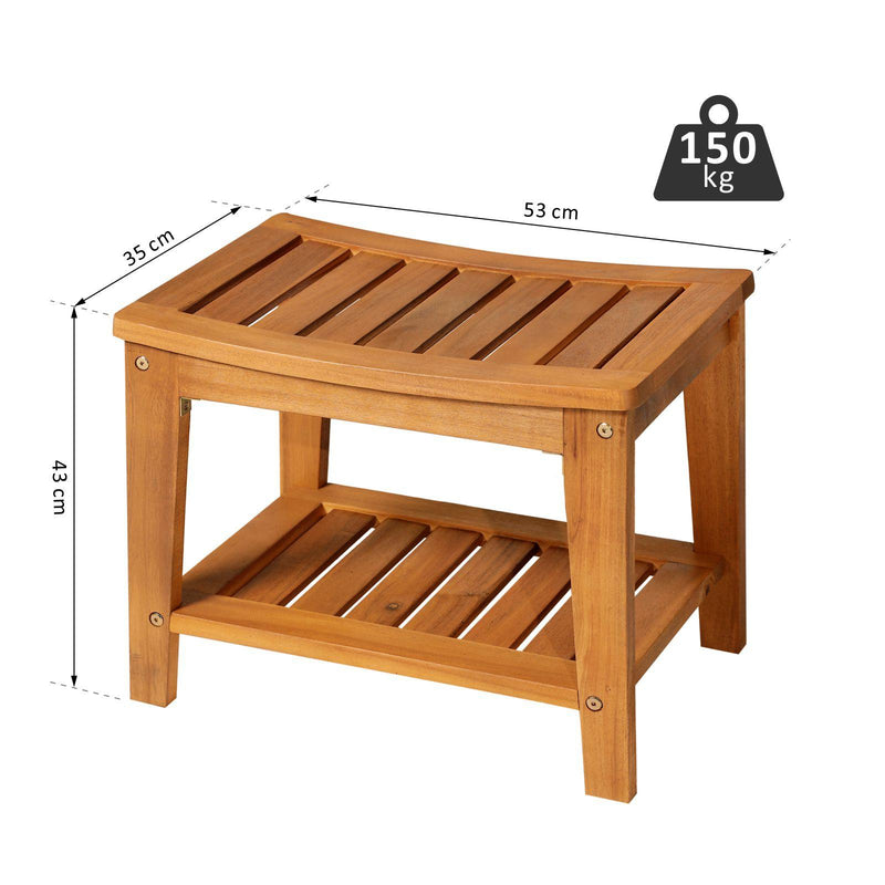 Sgabello Panchina da Bagno e Doccia in Legno di Acacia 53x35x43 cm 