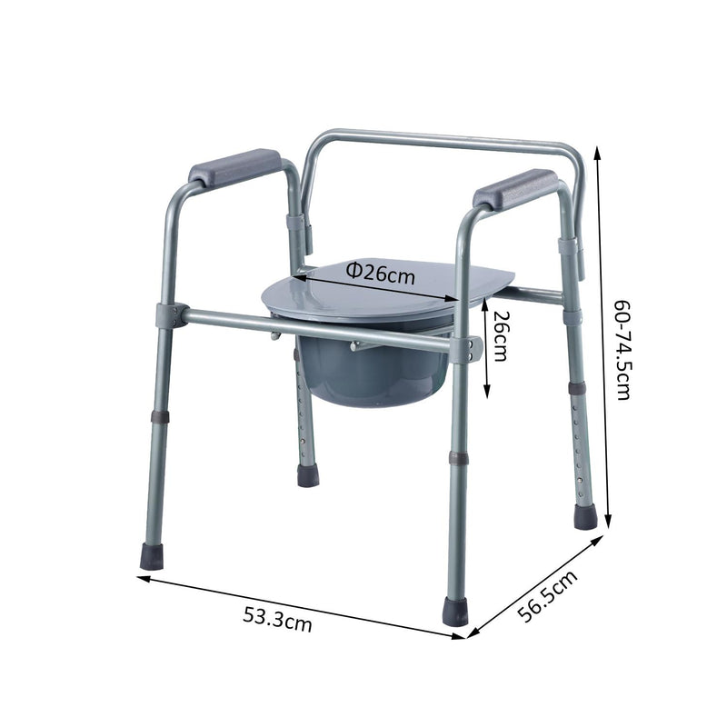 Sedia WC Altezza Regolabile in Tubi di Ferro Grigio 53.3x56.5x60-74.5 cm 