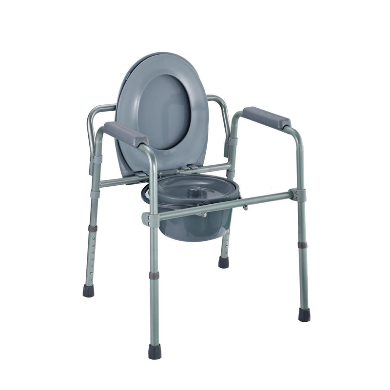 Sedia WC Altezza Regolabile in Tubi di Ferro Grigio 53.3x56.5x60-74.5 cm 