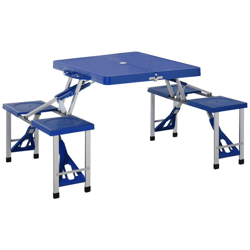 Set Campeggio Tavolino Pieghevole 4 Sedie in Alluminio e Plastica Azzurro 
