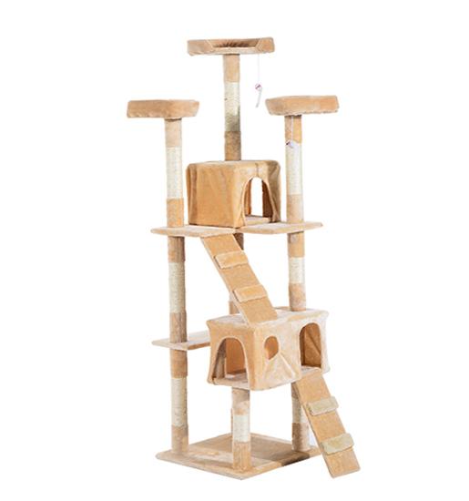 online Albero Tiragraffi per Gatti con Due Cucce in Peluche e Sisal Crema 50x50x170 cm