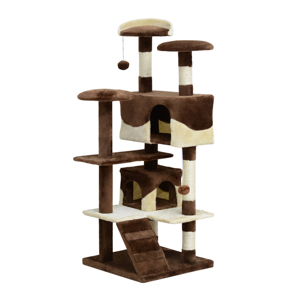 online Albero Tiragraffi per Gatti in Peluche e Sisal con Cucce e Pallina Caffè e Crema 50x50x132 cm