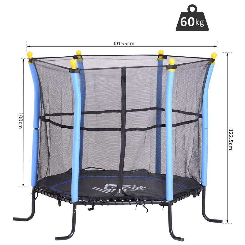 Trampolino Tappeto Elastico per Bambini Ø155x122.5 cm con Rete di Sicurezza Nero e Blu 