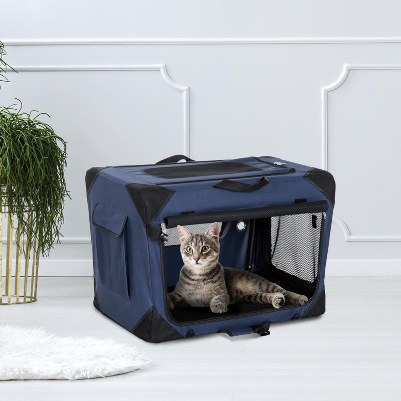 Trasportino Pieghevole per Cani e Gatti Blu nero 60x42x42 cm 