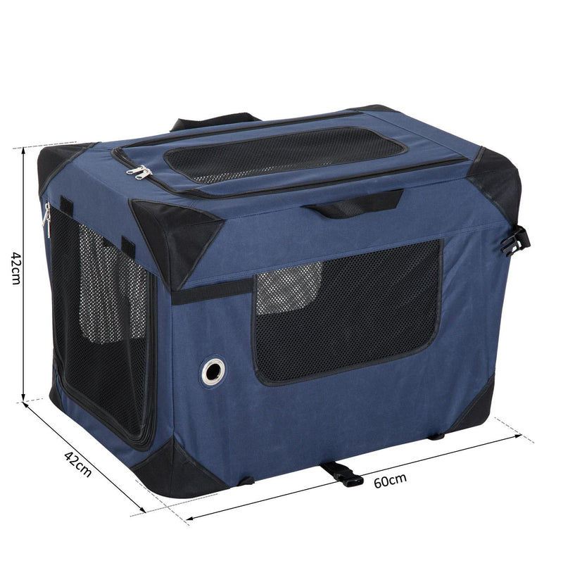 Trasportino Pieghevole per Cani e Gatti Blu nero 60x42x42 cm 