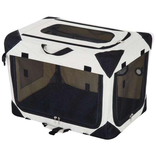 Trasportino Pieghevole per Cani e Gatti Crema nero 60x42x42 cm online
