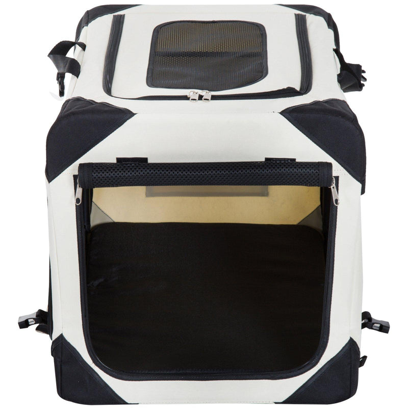 Trasportino Pieghevole per Cani e Gatti Crema nero 60x42x42 cm 