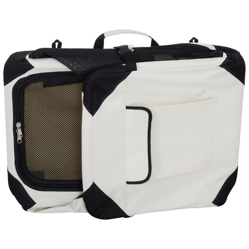 Trasportino Pieghevole per Cani e Gatti Crema nero 60x42x42 cm 