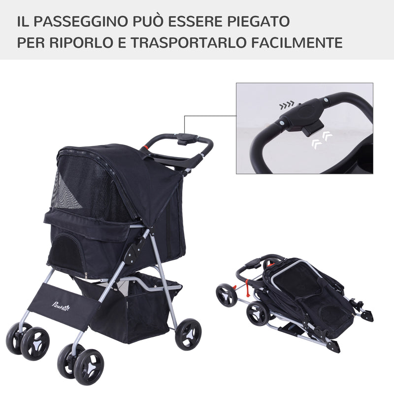 Passeggino per Cani Pieghevole Nero 77x47x101 cm 