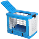 Gabbia Pieghevole per Animali Domestici in Plastica e Acciaio Blu 68x46x53 cm 