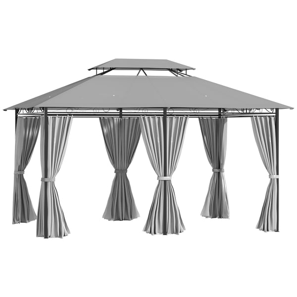 Gazebo da Giardino 300x400x275 cm con 6 Tende e Tetto a 2 Livelli in Acciaio e Poliestere Grigio Scuro sconto