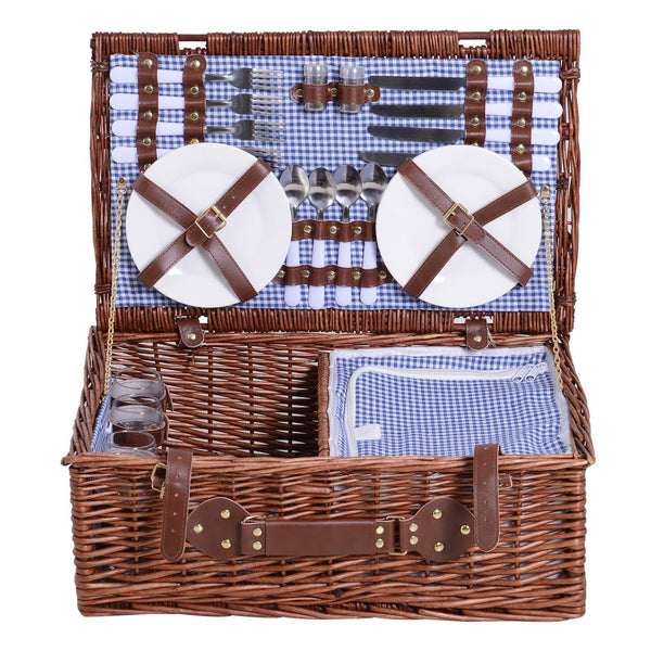 sconto Cestino da Picnic per 4 Persone Posate Piatti Bicchieri e Accessori Vimini marrone 54x34x20 cm