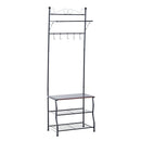 Panchina per Ingresso con Ganci Appendiabiti e Ripiani Scarpiera in Metallo Nero 