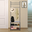 Panchina per Ingresso con Ganci Appendiabiti e Ripiani Scarpiera in Metallo Nero 