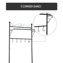 Panchina per Ingresso con Ganci Appendiabiti e Ripiani Scarpiera in Metallo Nero 