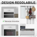 Mobile d'Ingresso Moderno Guardaroba Set Appendiabiti Specchio e Scarpiera 3 in 1 in Legno Bianco 