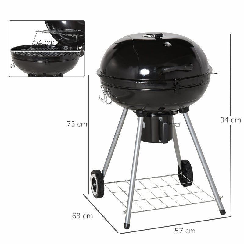 Barbecue a Carbone Carbonella Coperchio Termometro e Doppia Griglia in Metallo Nero 