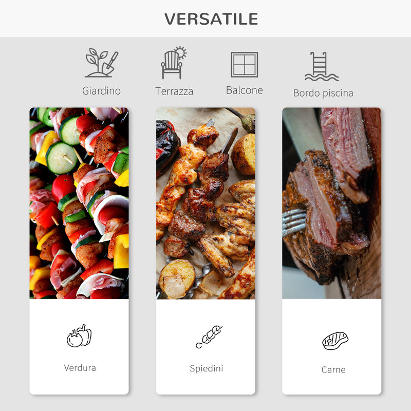 Barbecue a Carbone Carbonella Coperchio Termometro e Doppia Griglia in Metallo Nero 