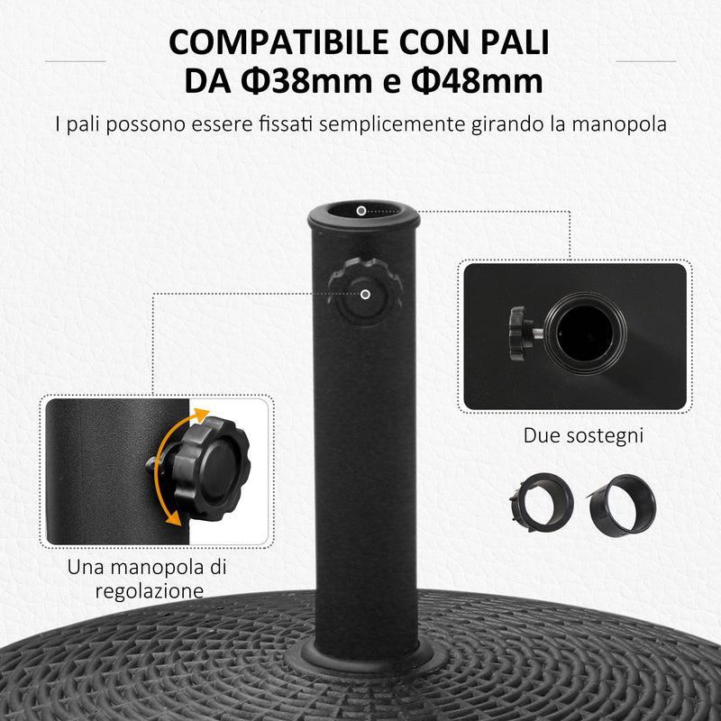 Base per Ombrellone da Giardino 25 Kg in Resina e Acciaio Nero Ø52x41 cm 