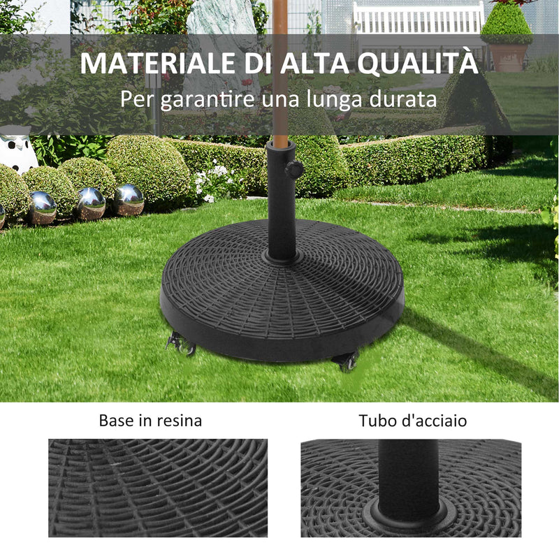 Base per Ombrellone da Giardino 25 Kg in Resina e Acciaio Nero Ø52x41 cm 