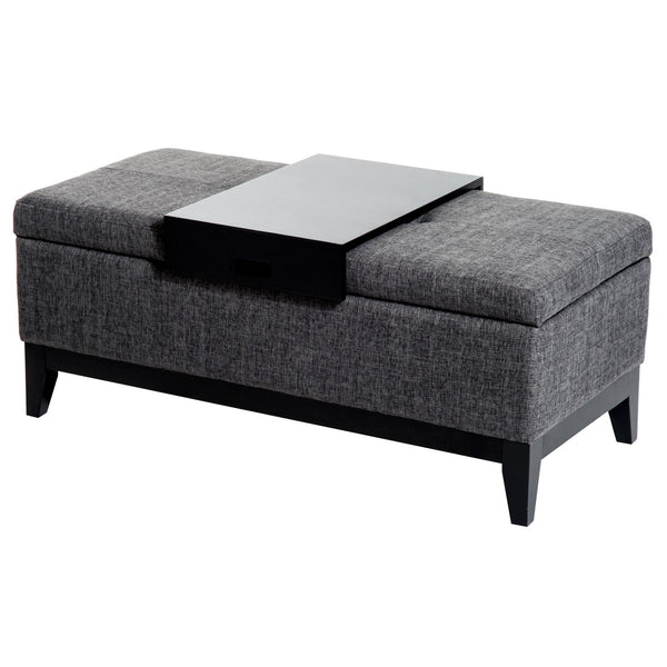 online Cassapanca Imbottita con Vano Portaoggetti e Vassoio Grigio 107x50x44 cm