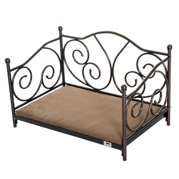 Lettino Cuccia per Cani e Gatti Struttura in Metallo con Cuscino Marrone 65x42x42 cm online