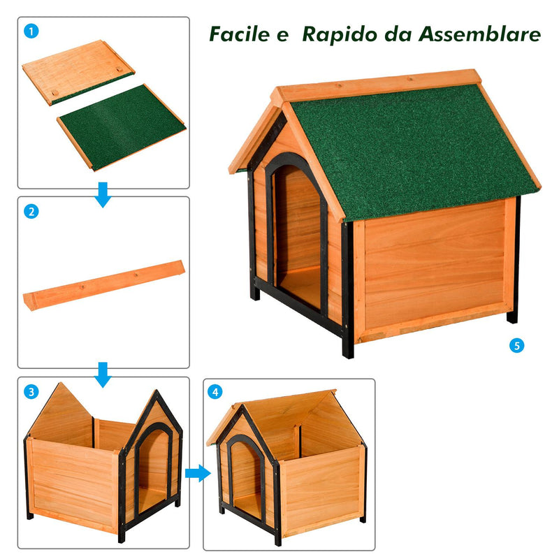 Cuccia per Cani da Esterno in Legno Naturale 76x65x64 cm 