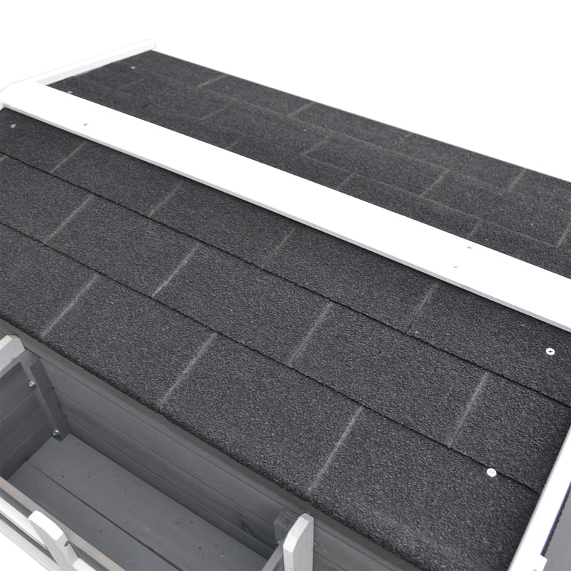 Cuccia da Esterno Rialzata con Balconcino e Tetto Impermeabile in Legno Grigio 83x66.5x74.7 cm 