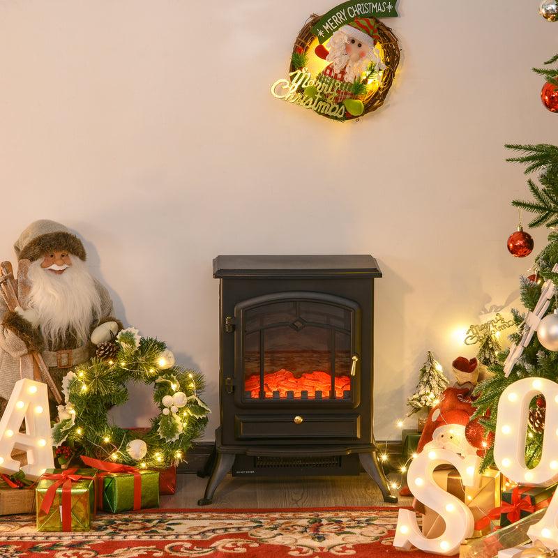 Camino Elettrico da Terra 42x28x55 cm 950/1850W Effetto Fiamma Nero 