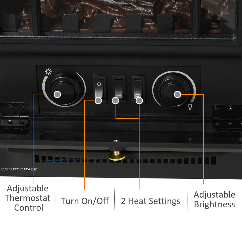 Camino Elettrico da Terra 42x28x55 cm 950/1850W Effetto Fiamma Nero 