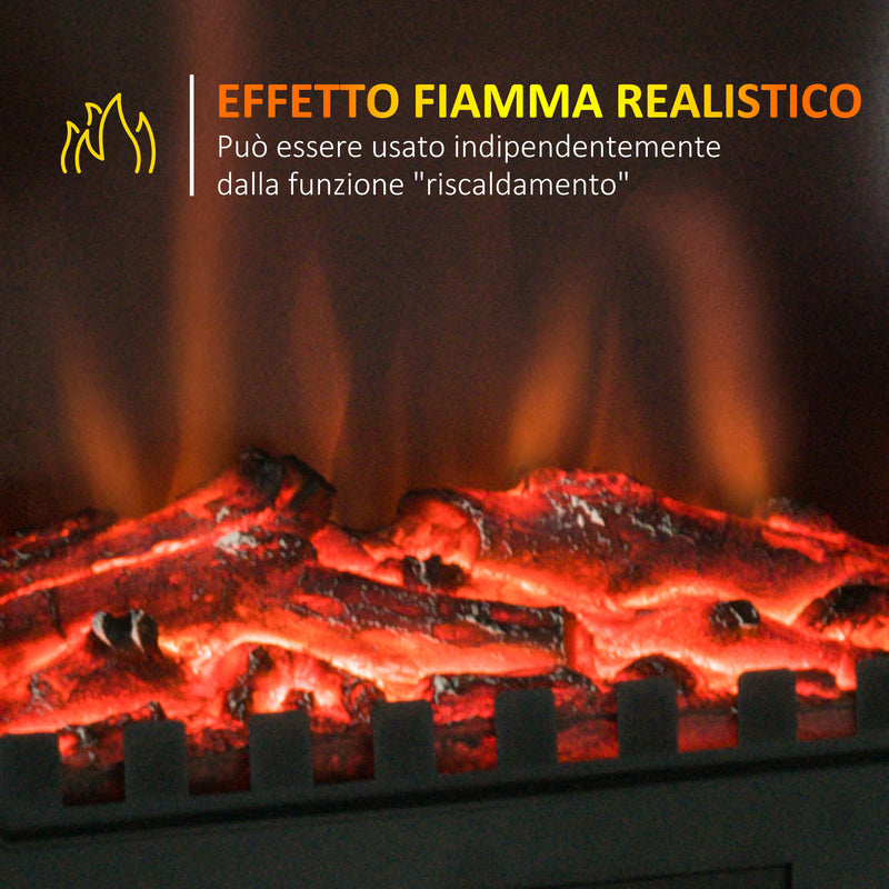 Camino Elettrico da Terra 41.5x28x54 cm 2000W Effetto Fiamma Nero 