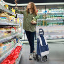 Carrello Portaspesa Pieghevole con 6 Ruote Blu e Bianco 40x29x95 cm 