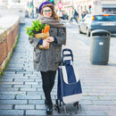 Carrello Portaspesa Pieghevole con 6 Ruote Blu e Bianco 40x29x95 cm 