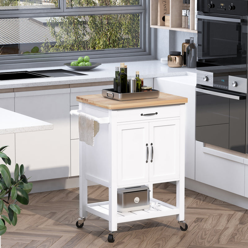 Carrello da Cucina Salvaspazio in Legno Bianco 65x48x90 cm