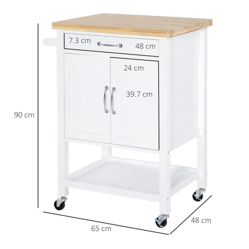 Carrello da Cucina Salvaspazio in Legno Bianco 65x48x90 cm
