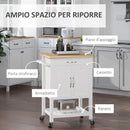 Carrello da Cucina Salvaspazio in Legno Bianco 65x48x90 cm
